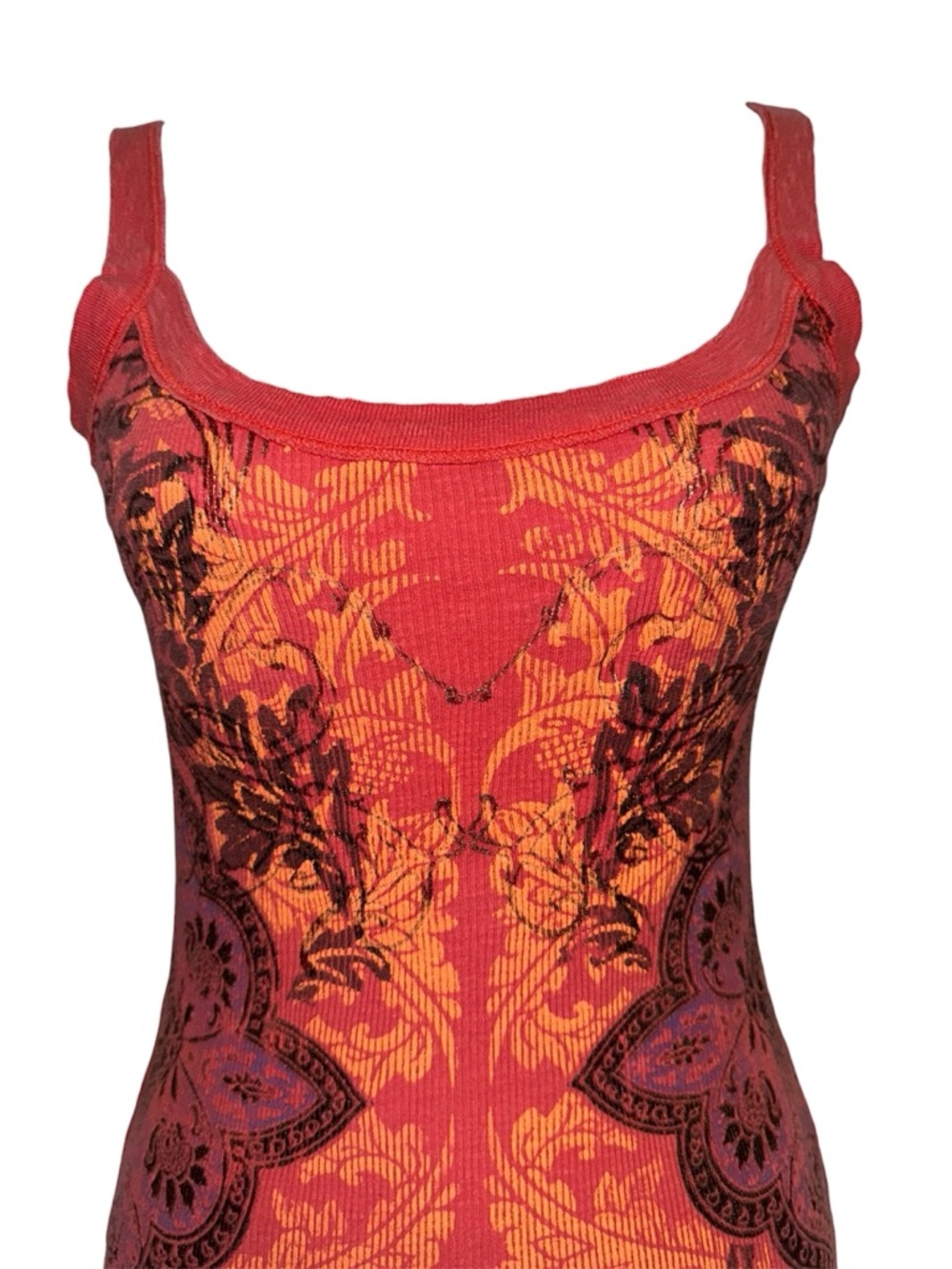 Vtg FANG Womens Medium Red Orange Graphic Ribbed Tank Top‎ Y2K 2000 - Picture 2 of 10